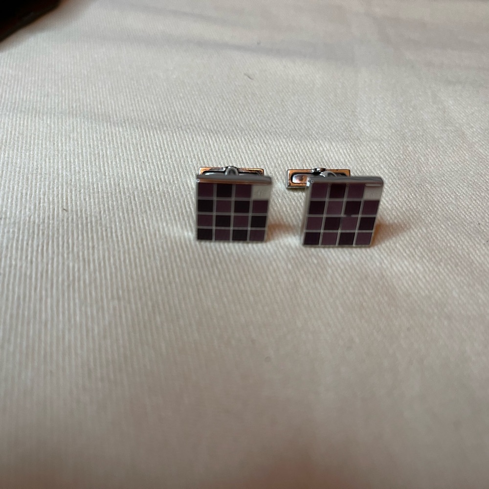 Louis Vuitton Sterling "Damier" Guilloche Enamel Cufflinks with case - Picture 7 of 12